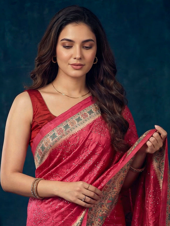 Printed Tussar Silk Saree