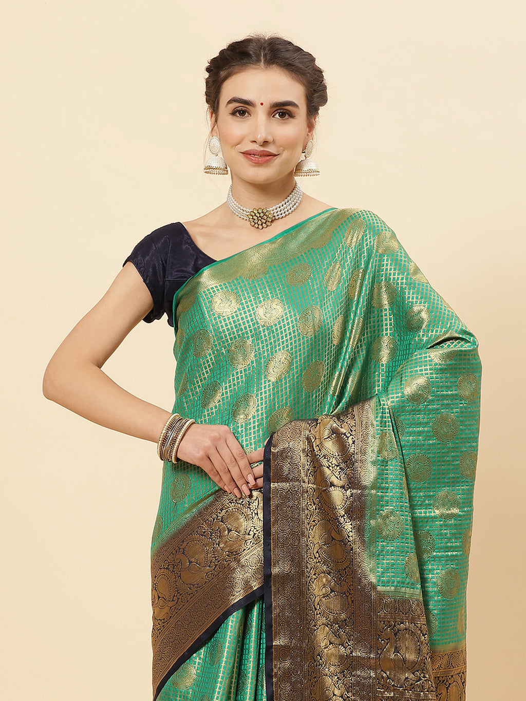 Brocade Zari Jaal Art Handloom Saree With Running Blouse