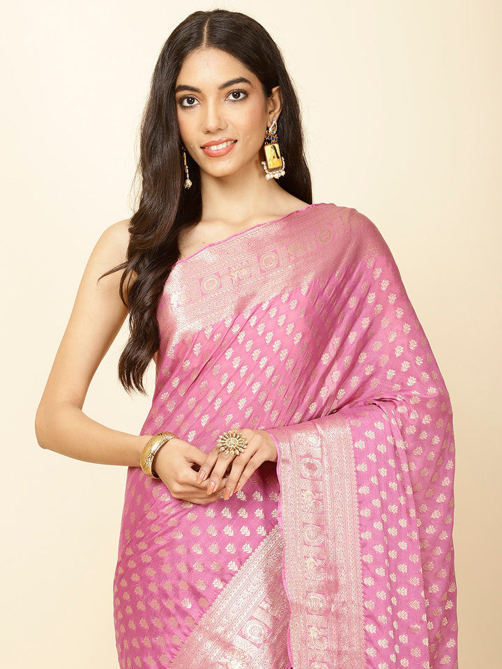 Zari Border Booti Plain Crepe Saree