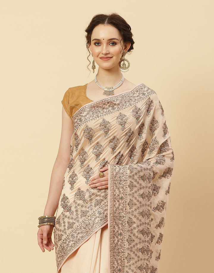 Embroidered Resham Jaal Organza Kora Saree
