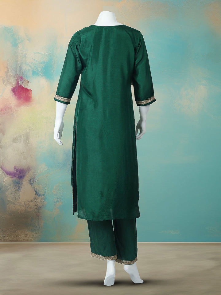 Embroidered Art Silk Kurta With Pant &amp; Dupatta