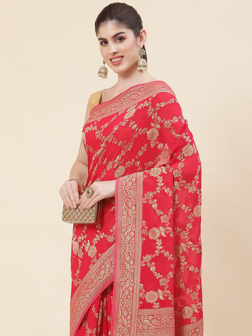 Floral Zari Jaal Georgette Plain Saree