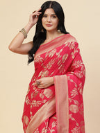Floral Zari Jaal Crepe Plain Saree