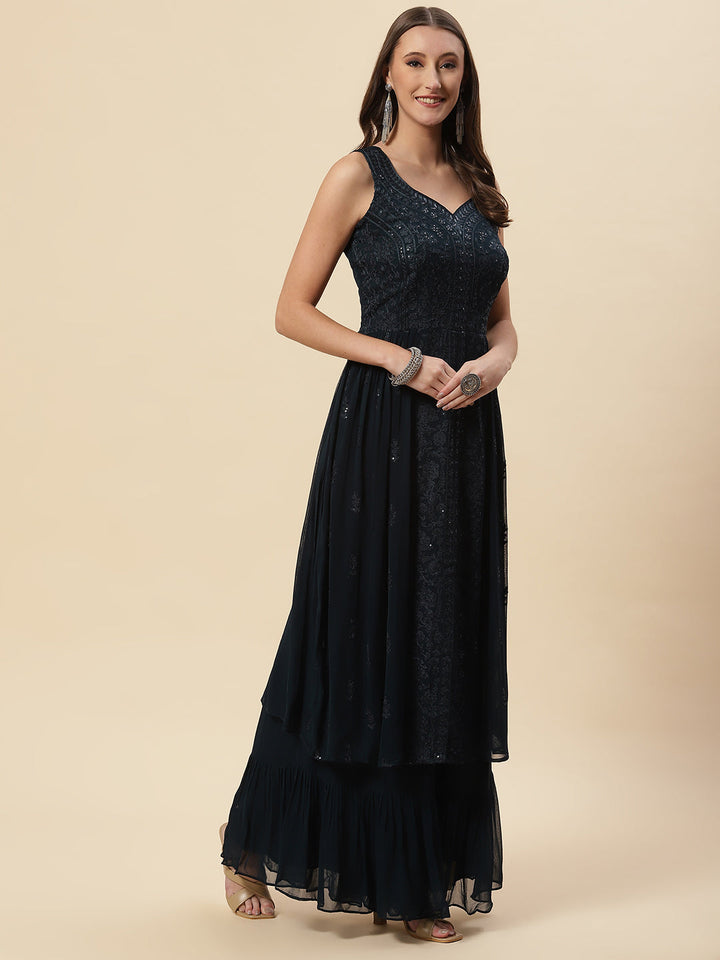 Resham Embroidered Georgette Kurta With Palazzo