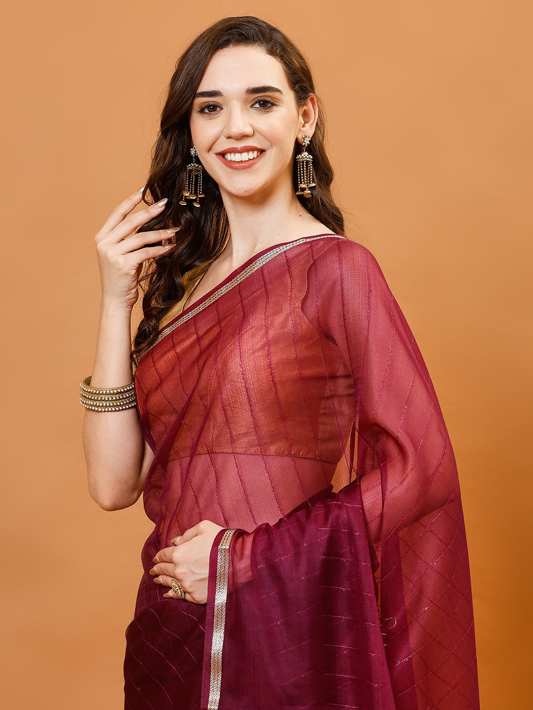 Plain Zari Border Organza Saree