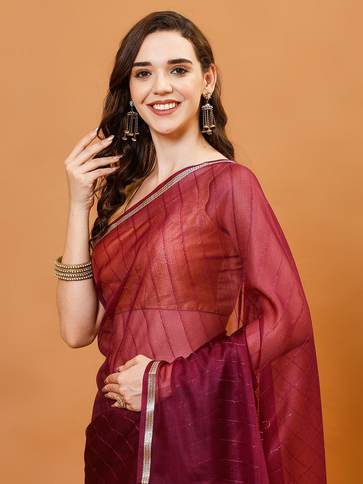 Plain Zari Border Organza Saree