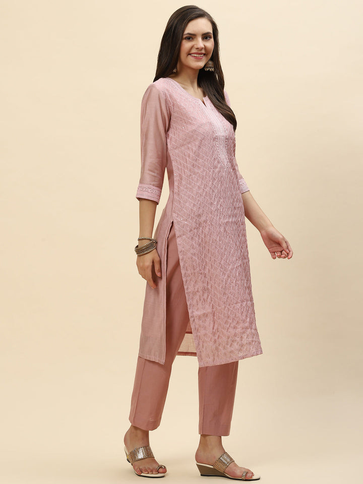 Sequin Embroidered Chanderi Kurta With Pants