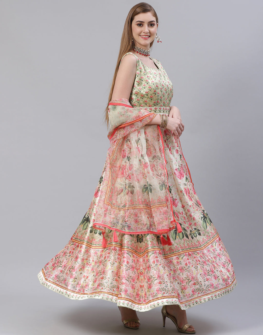 Pista Green Art Tussar Salwar Kameez Stitched Suit