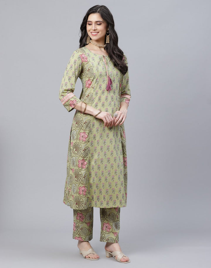 Printed Cotton Kurti Pant Set
