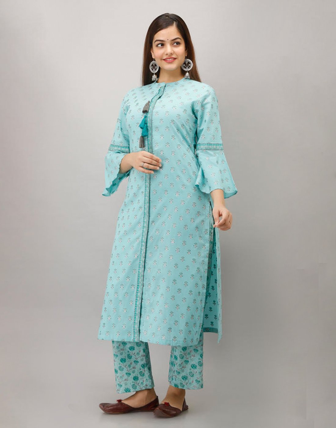 Printed Cotton Kurti And Pant With Bell Sleeves