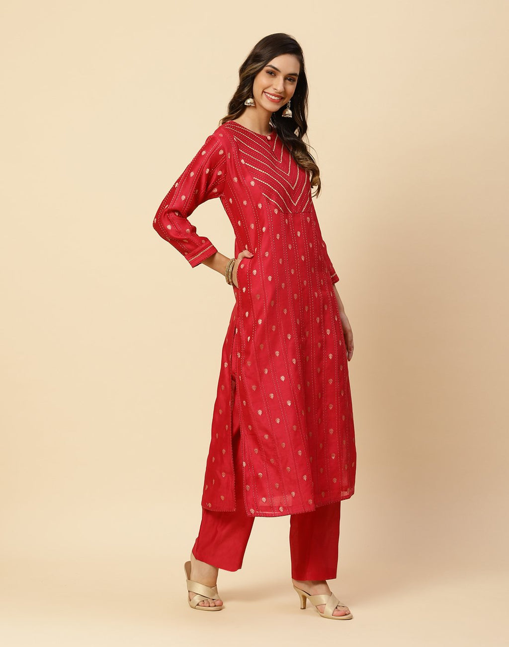 Embroidered Chanderi Kurti With Pant
