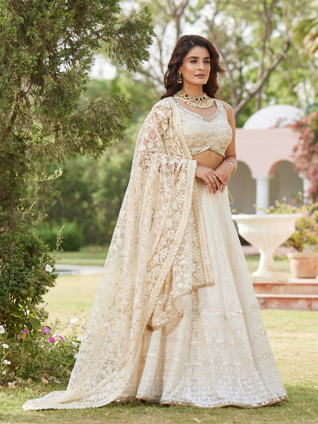 Georgette Chikankari Work Lehenga With Resham Jaal Dupatta
