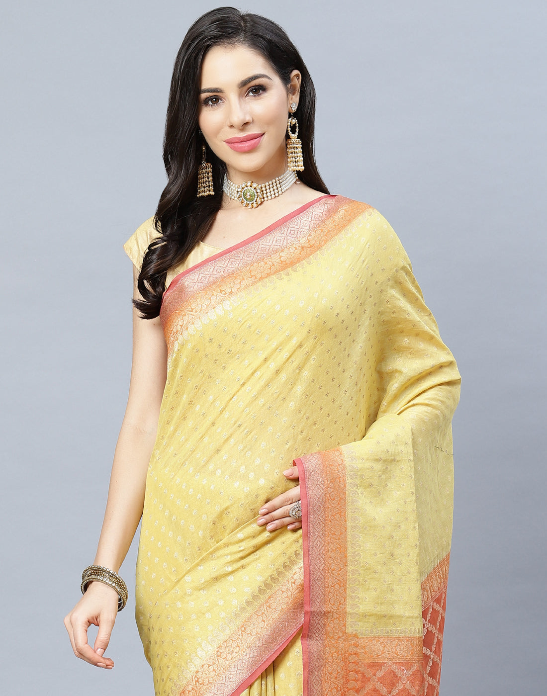 Zari Border Booti Cotton Woven Saree