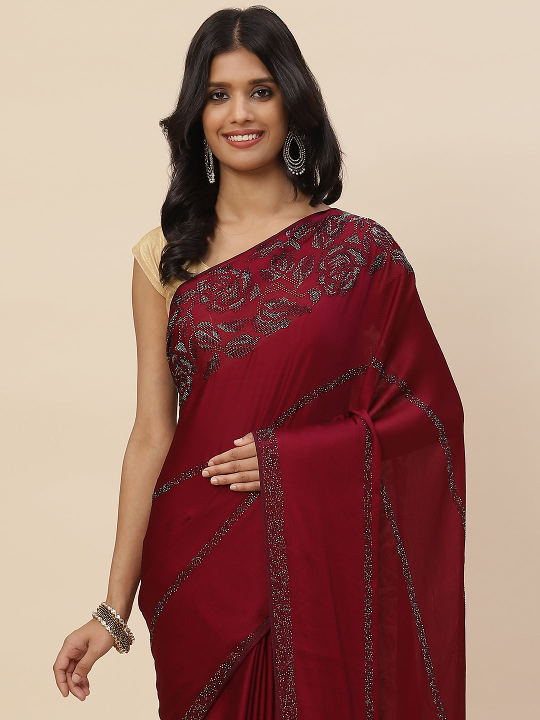 Stone Embroidered Chiffon Saree