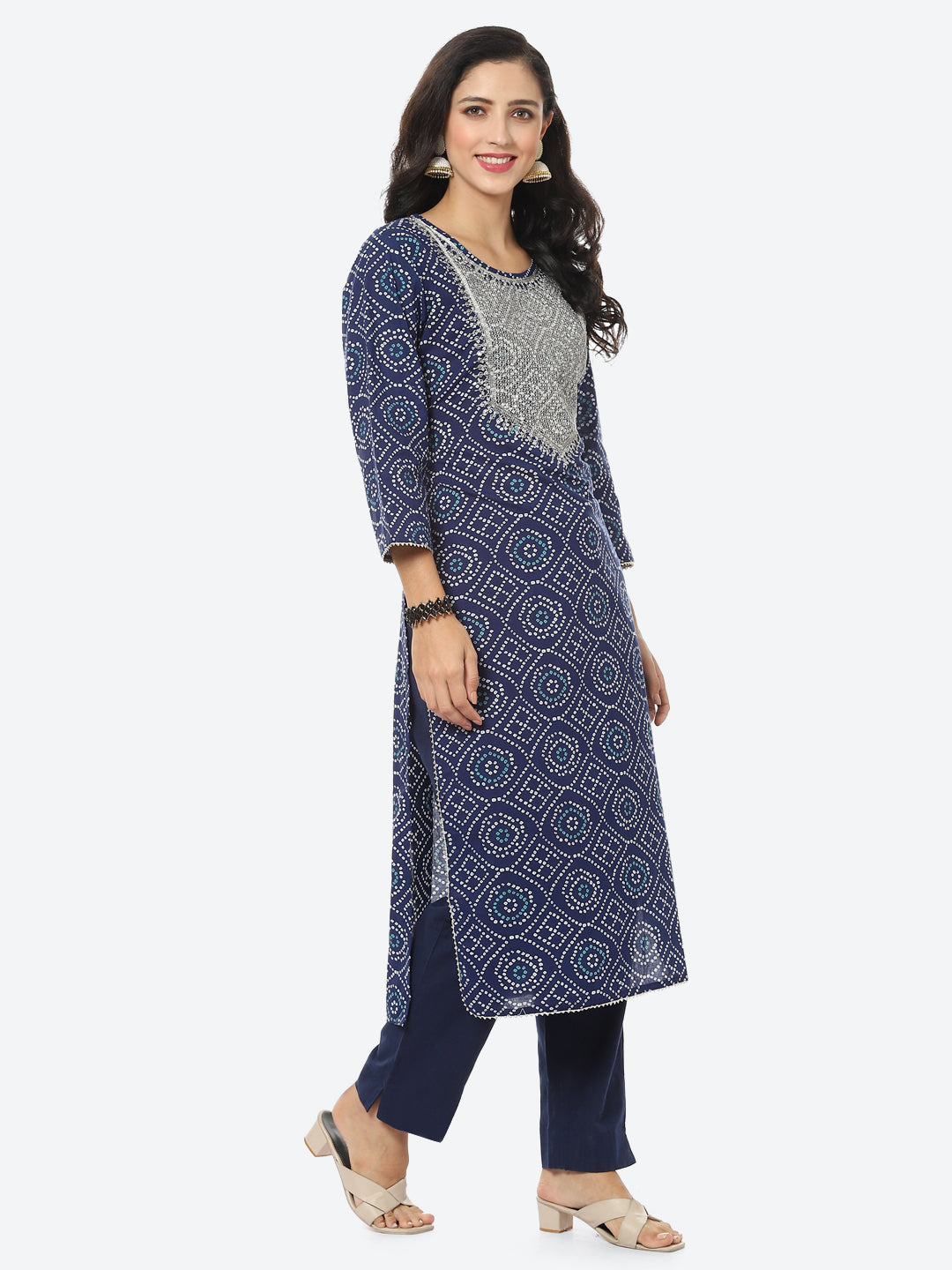 Yoke Embroided Bandhani Printed Cotton Kurti
