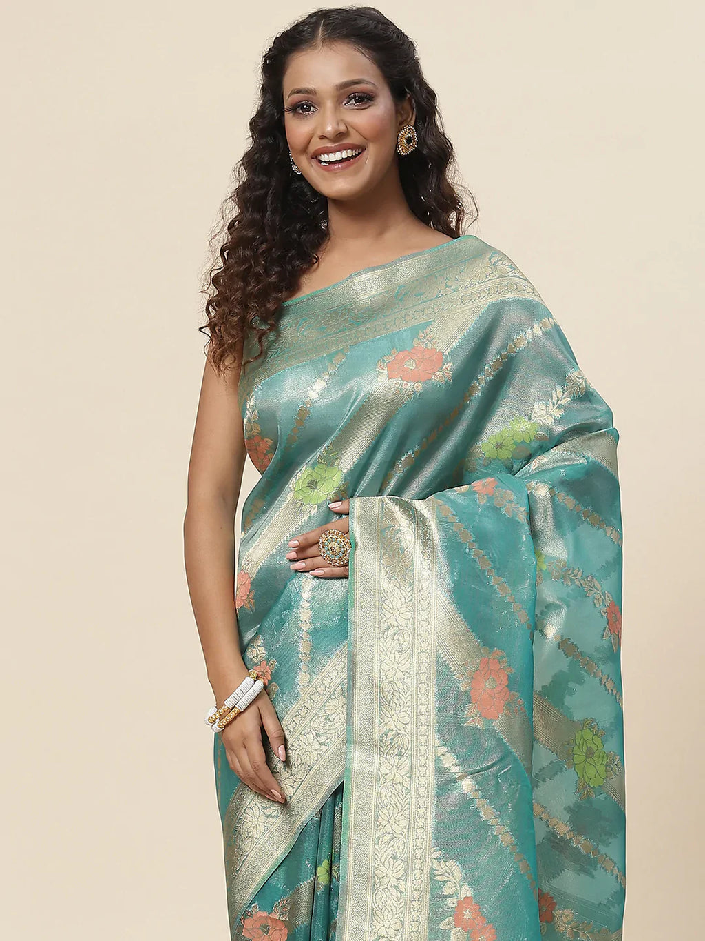 Floral Zari Jaal Handloom Woven Saree