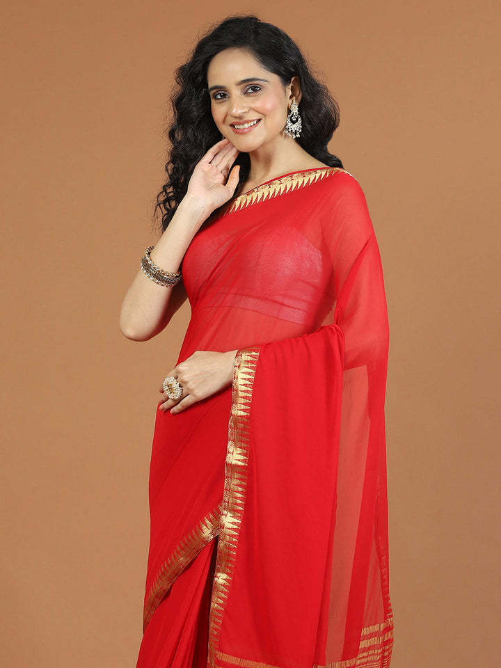 Zari Border Booti Chiffon Woven Saree