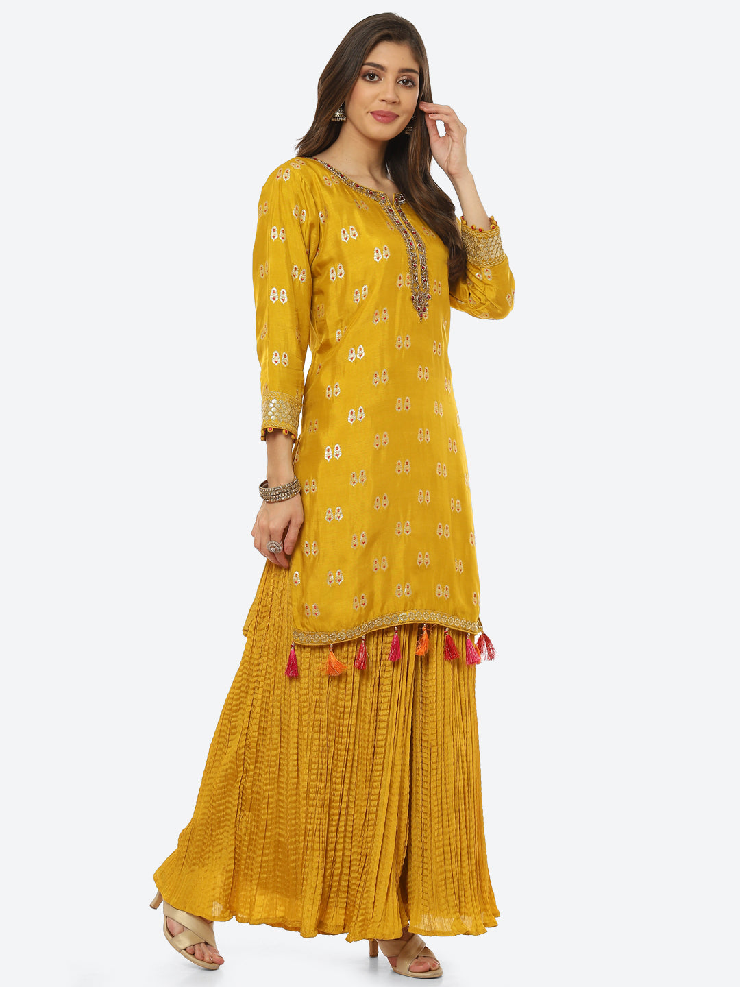 Zari Booti Neck Zari Embroidered Handloom Kurta With Garara & Dupatta