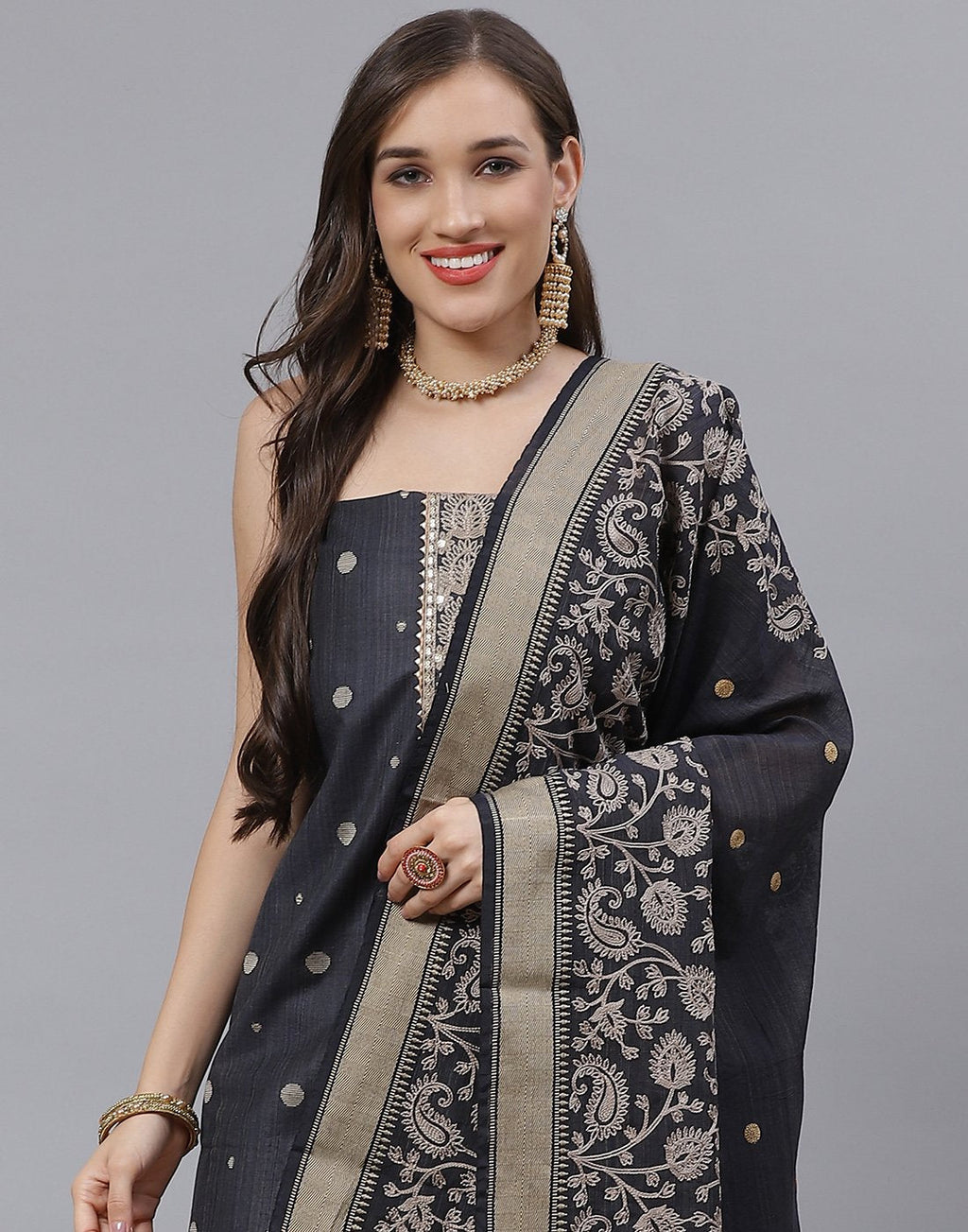 Chanderi Embroidered Suit Piece with fancy dupatta