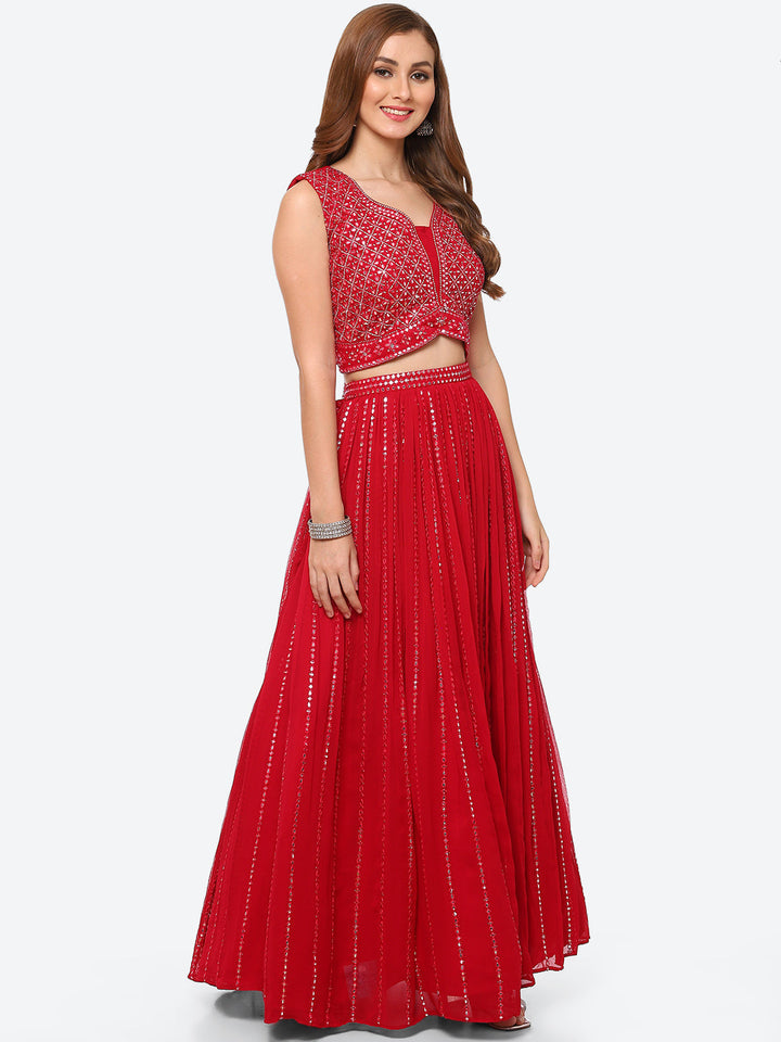 Mirror Work Georgette Choli With Laacha &amp; Net Dupatta