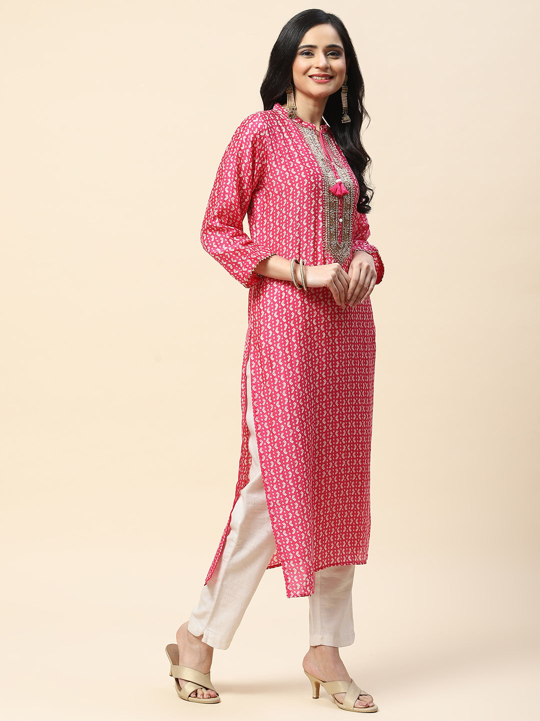 Printed With Yoke Embroidered Muslin Kurta