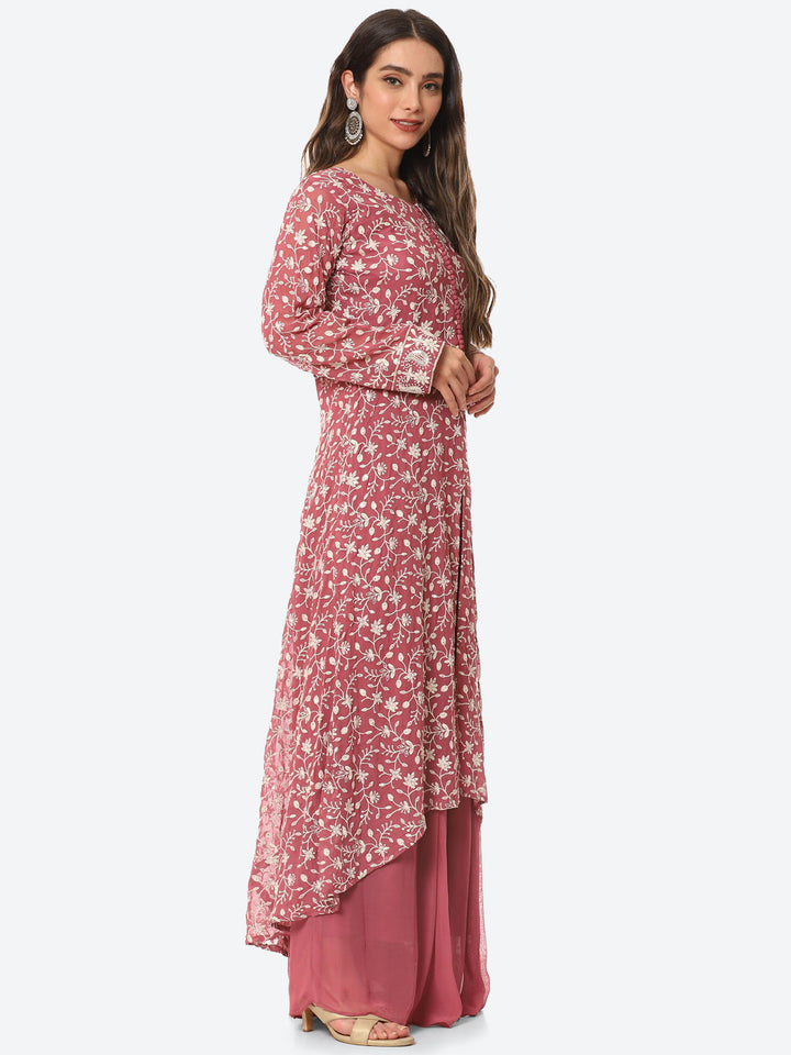 Resham Jaal Georgette Kurta With Palazzo &amp; Dupatta