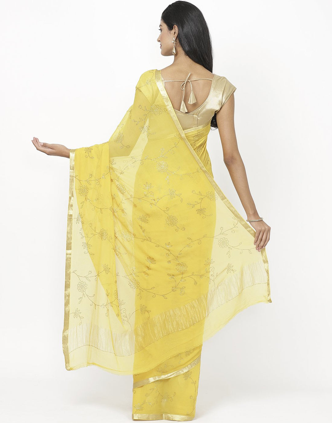 MBZ Meena Bazaar-Yellow Chiffon Saree
