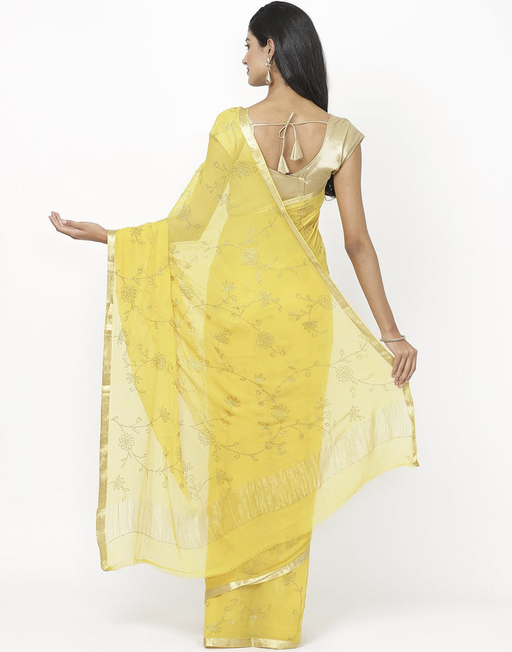 MBZ Meena Bazaar-Yellow Chiffon Saree
