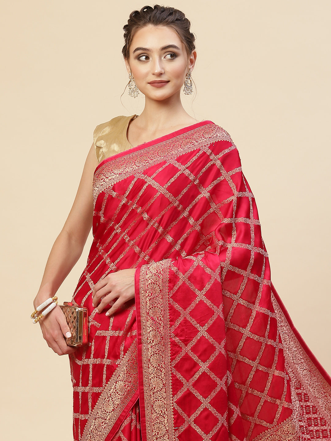 Zari Jaal Satin Woven Saree