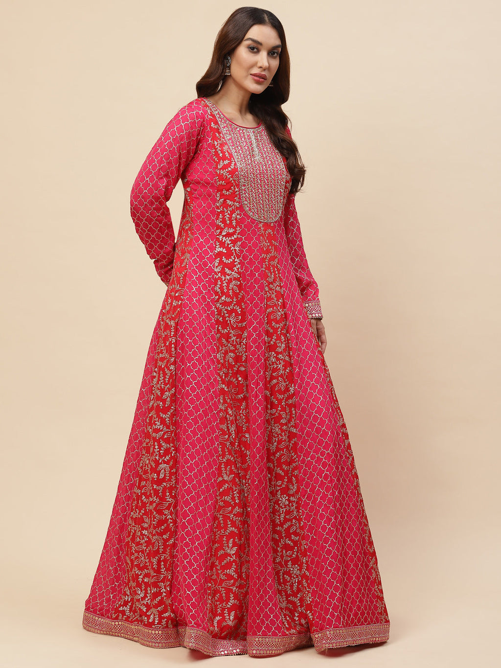 Zari Jaal Embroidered Crepe Kurta With Churidar & Dupatta