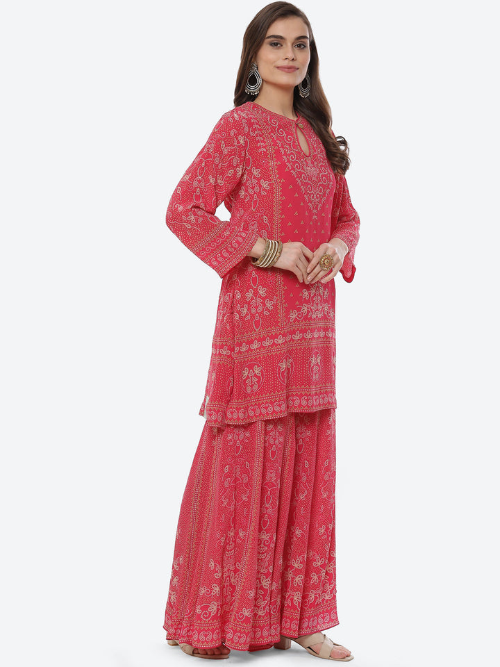 Digital Printed Crepe Kurta With Sharara &amp; Georgette Dupatta