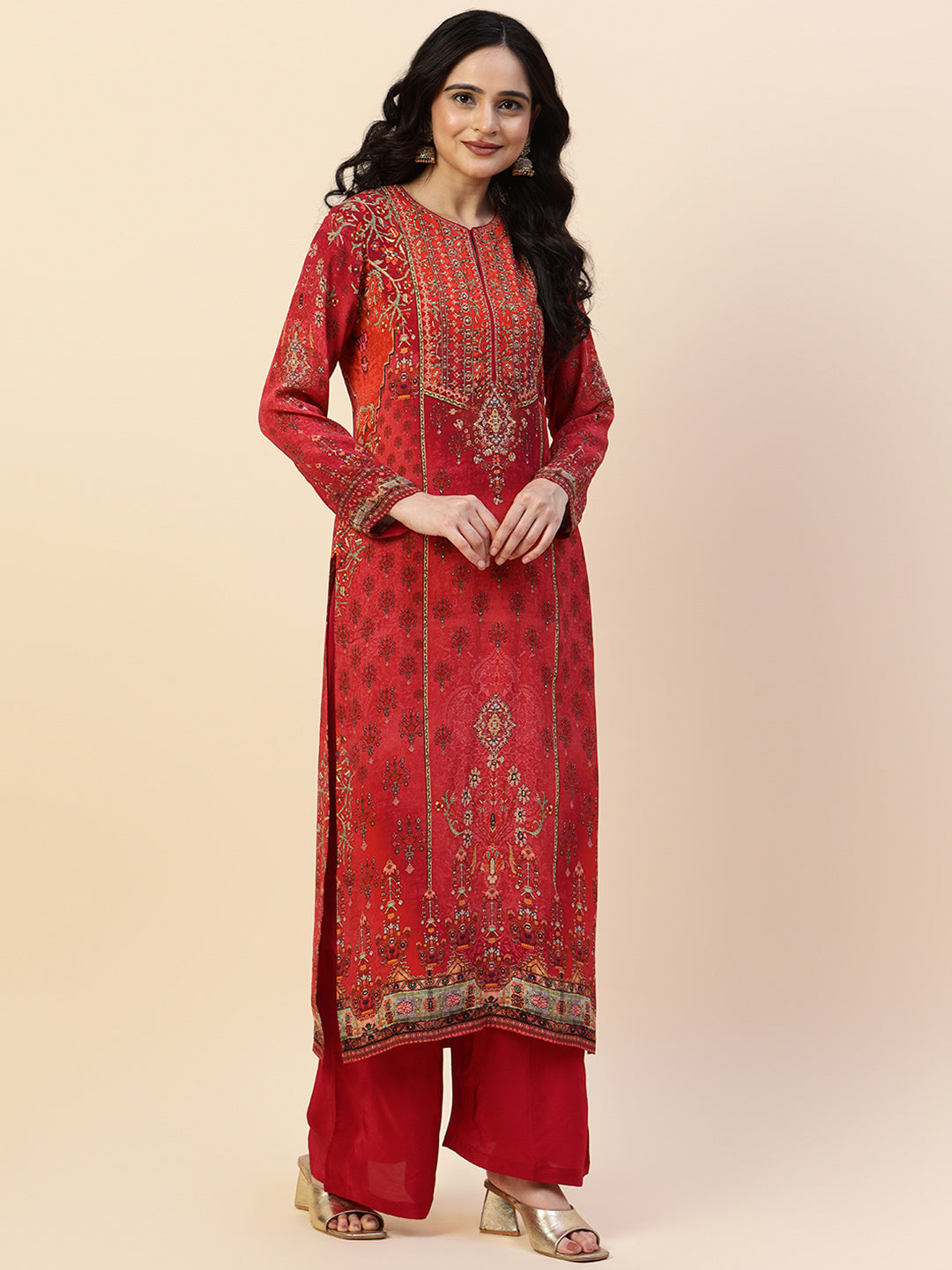 Digital Printed Crepe Kurta With Palazzo &amp; Dupatta