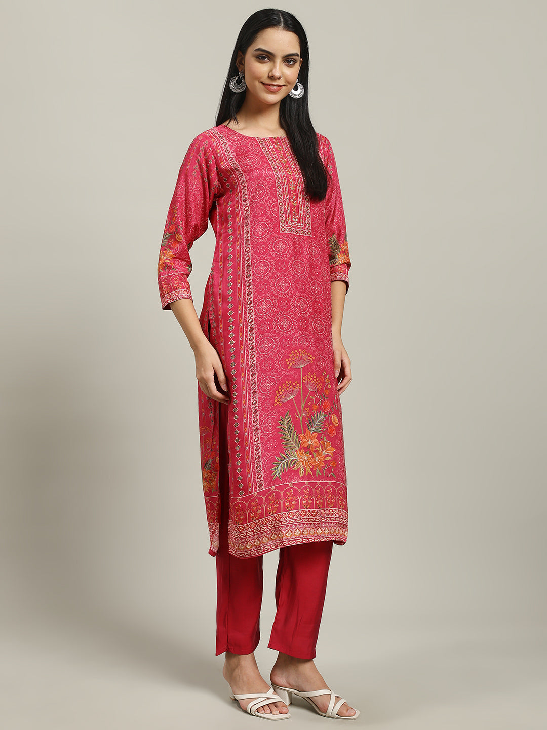 Printed Muslin Kurta With Pants &amp; Dupatta