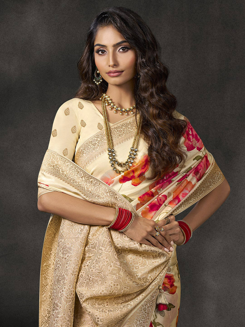 Floral Printed Dola Silk Saree