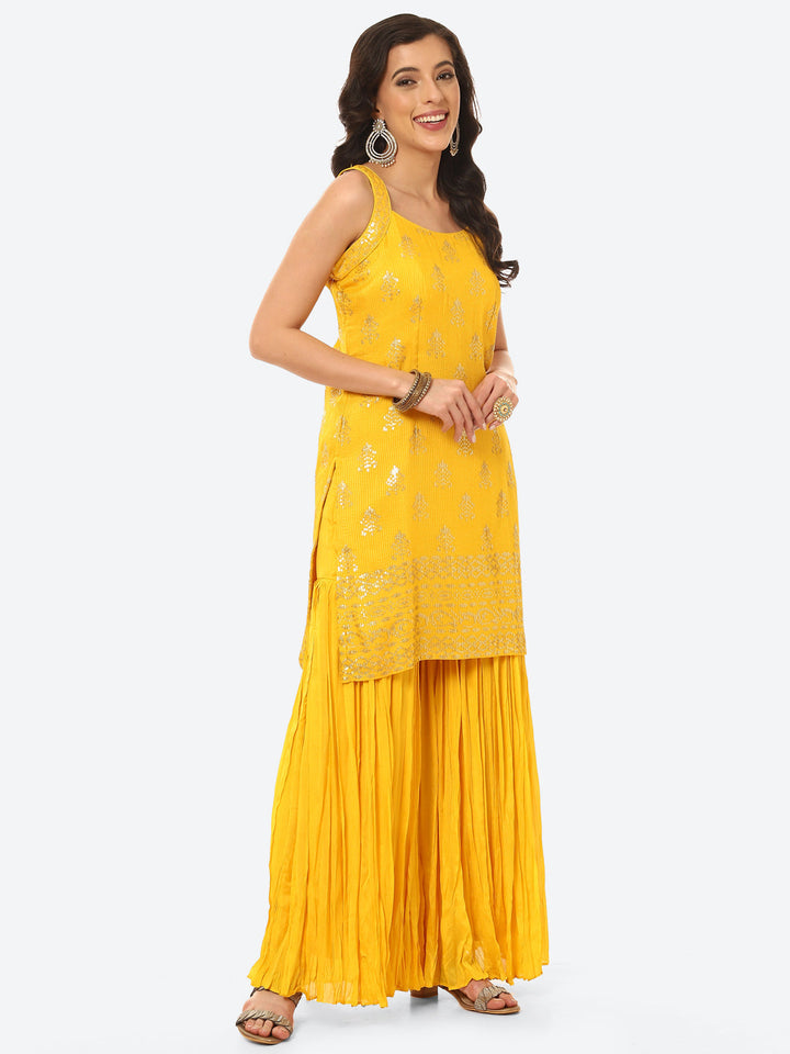 Sequin Work Georgette Kurti With Garara With Dupatta