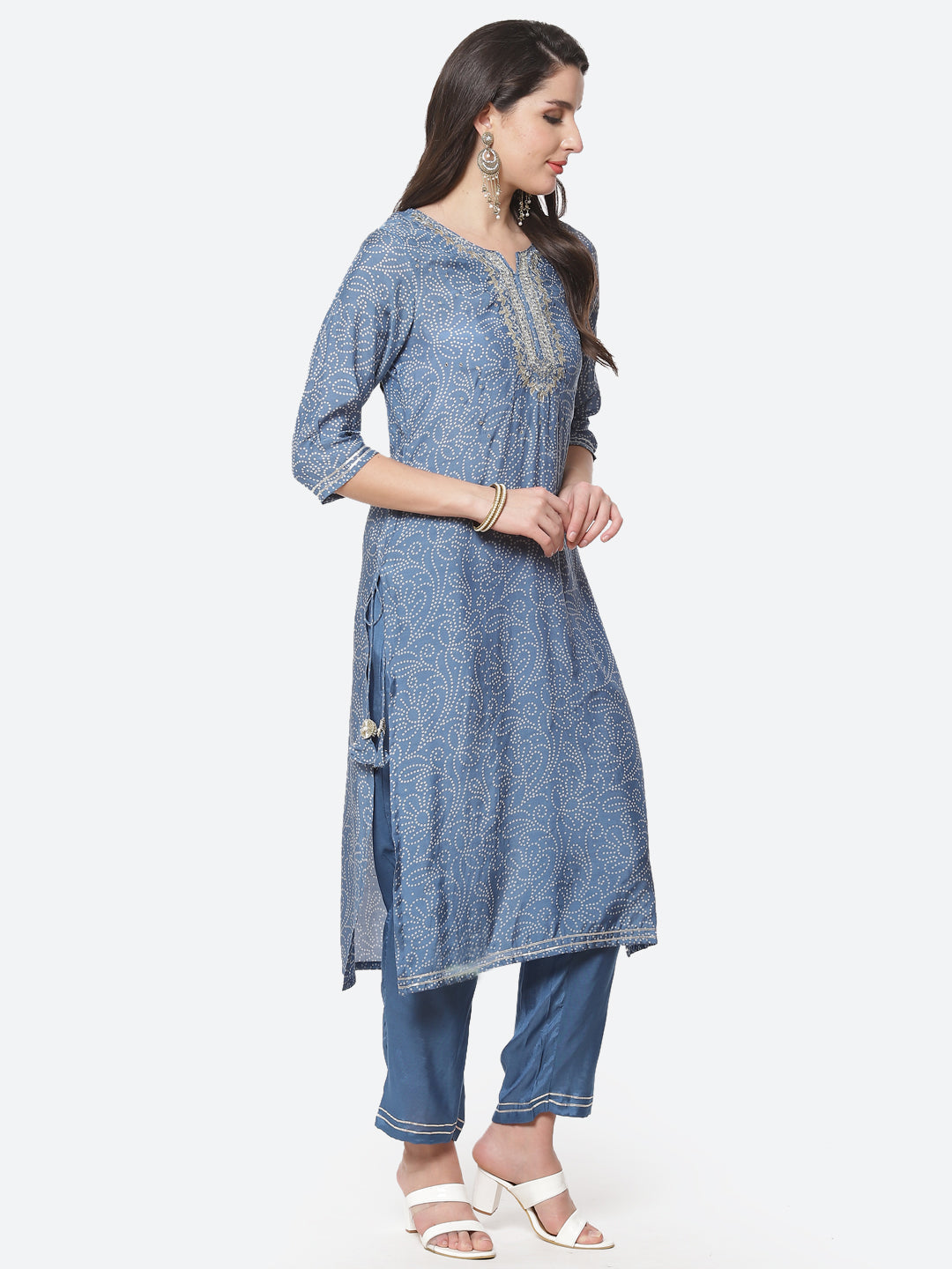 Bandhani Printed Cotton Muslin Stitched Salwar Kameez With Chiffon Dupatta