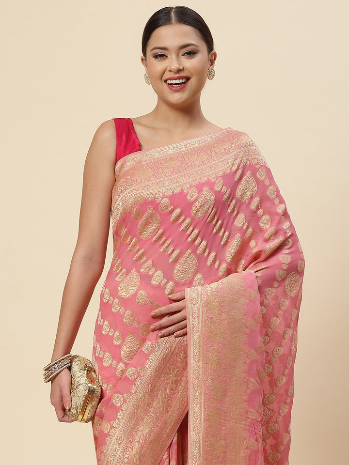 Zari Border Booti Georgette Plain Saree