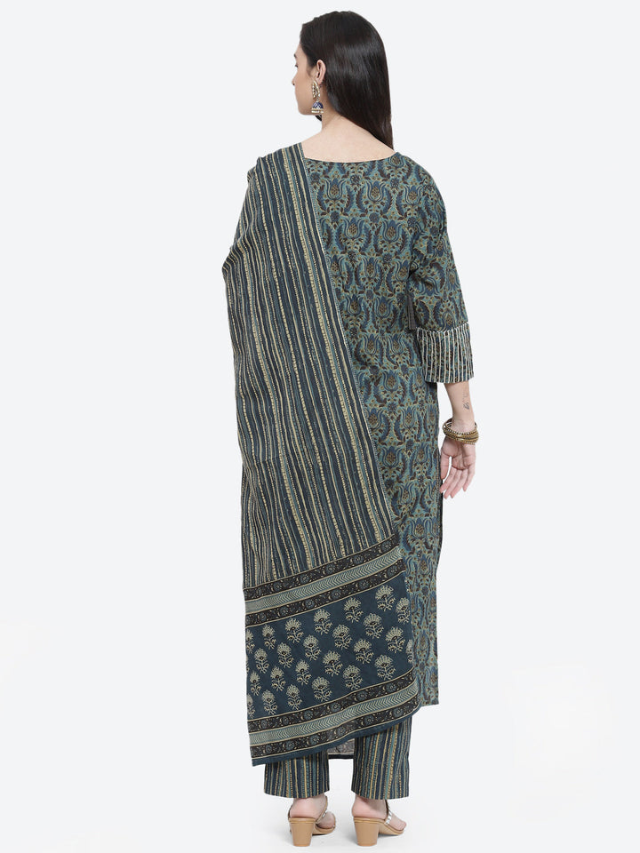 Block Printed Cotton Stitched Salwar Kameez With Dupatta