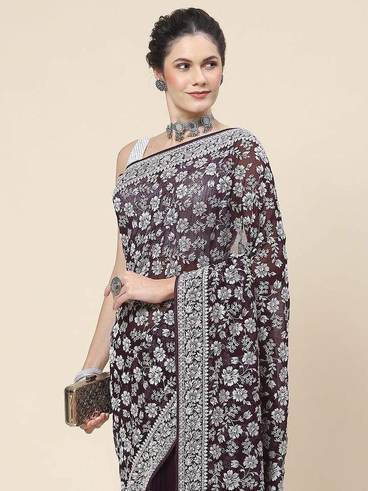 Resham Embroidery Georgette Saree