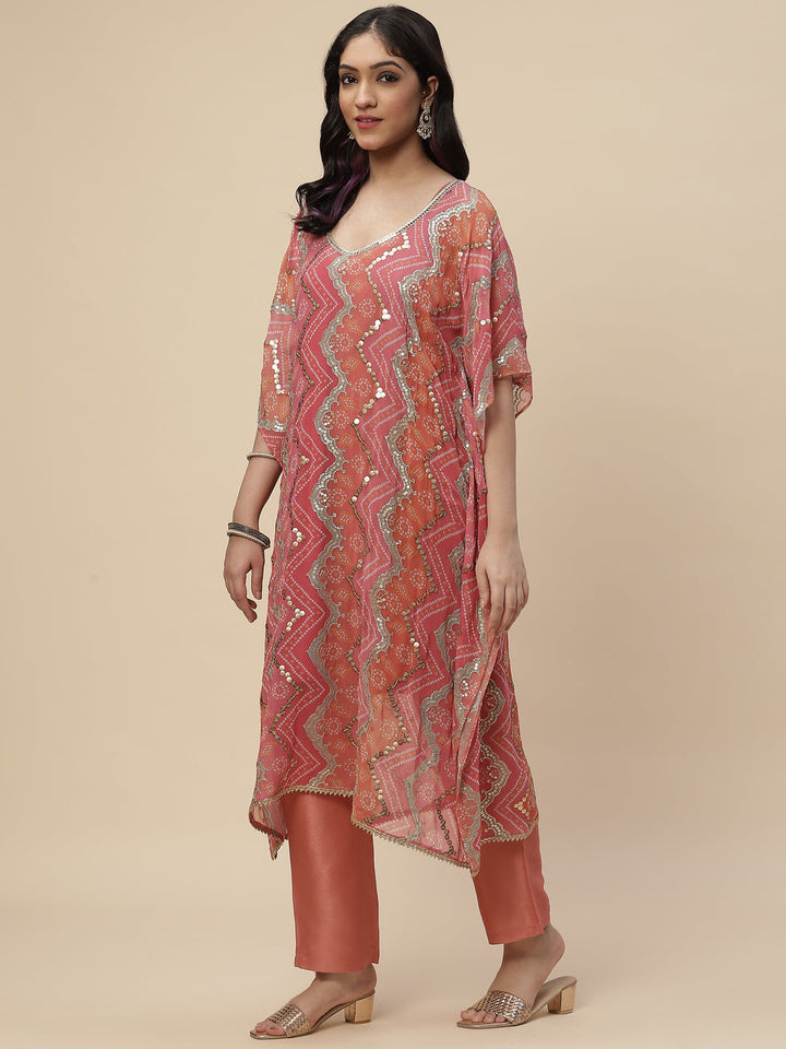 Sequin Embroidered Georgette Kurta With Pants