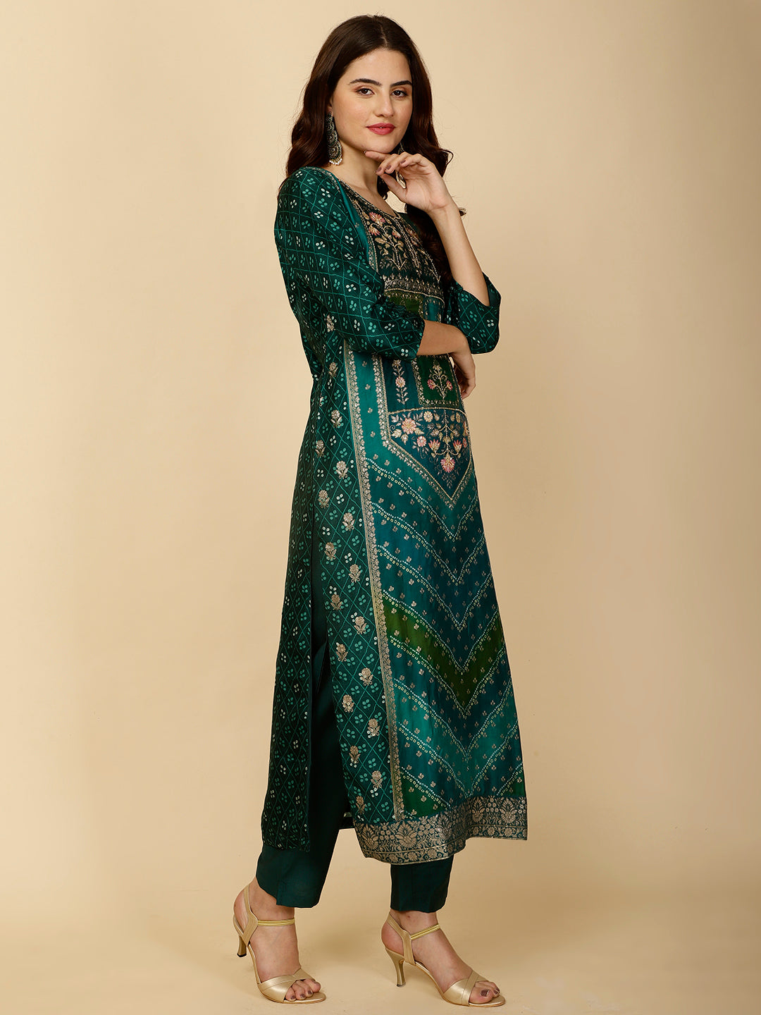 Ethnic Motifs Banarasi Kurta With Pants &amp; Dupatta