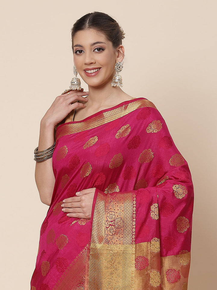 Zari Border Booti Art HAndloom Woven Saree