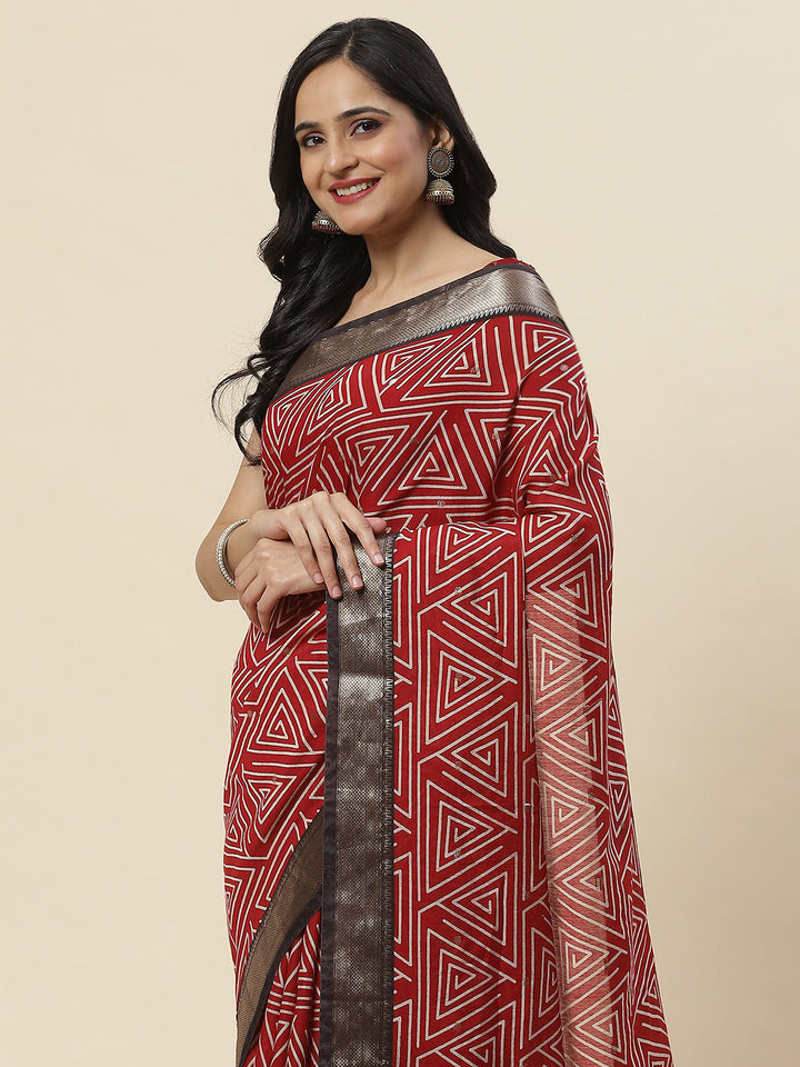 Geometric Printed Handloom Woven Saree