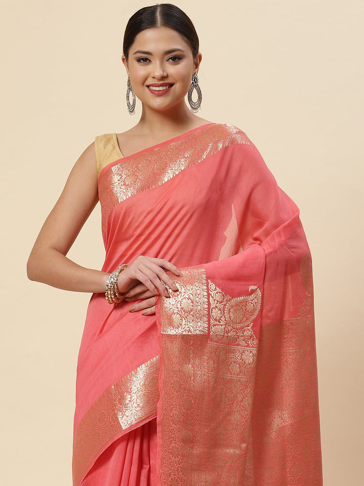 Plain Zari Border Cotton Woven Saree