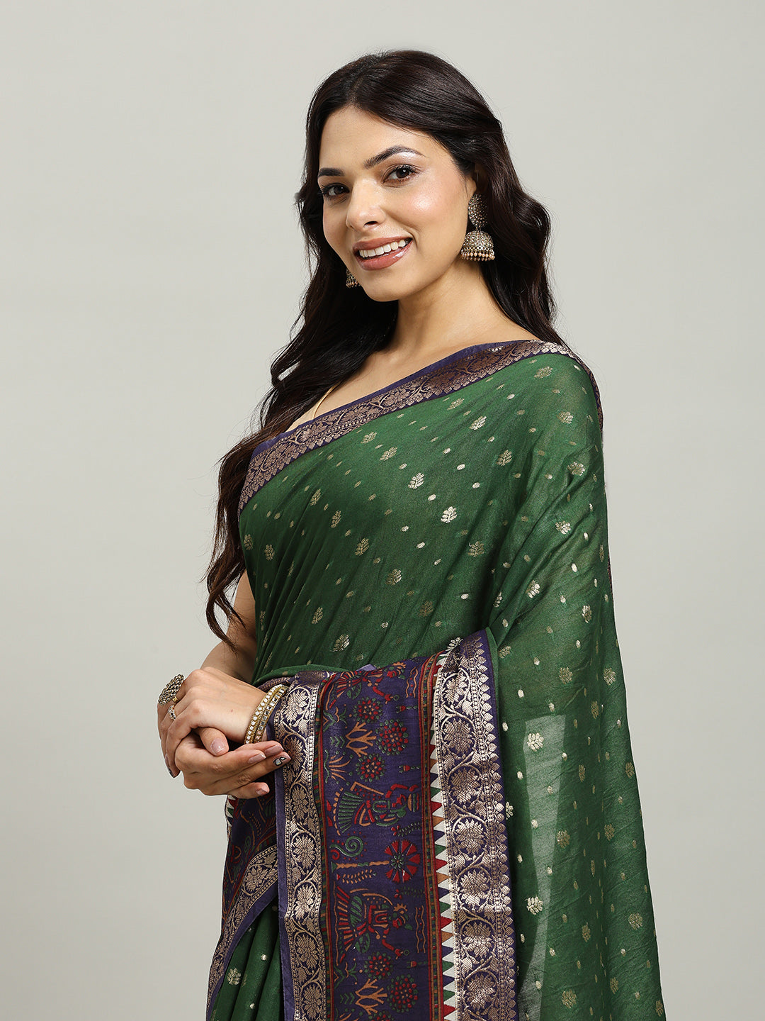 Digital Printed Cotton Blend Woven Saree