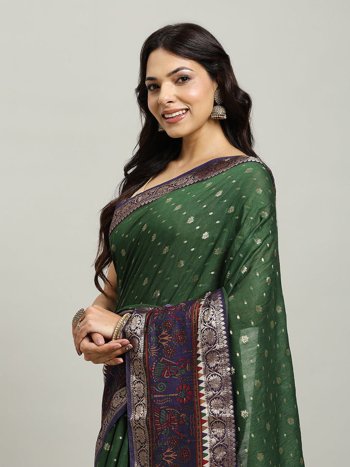 Digital Printed Cotton Blend Woven Saree
