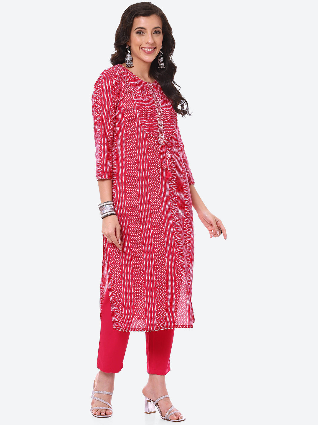 Bandhani Printed Cotton Kurta With Pant &amp; Dupatta