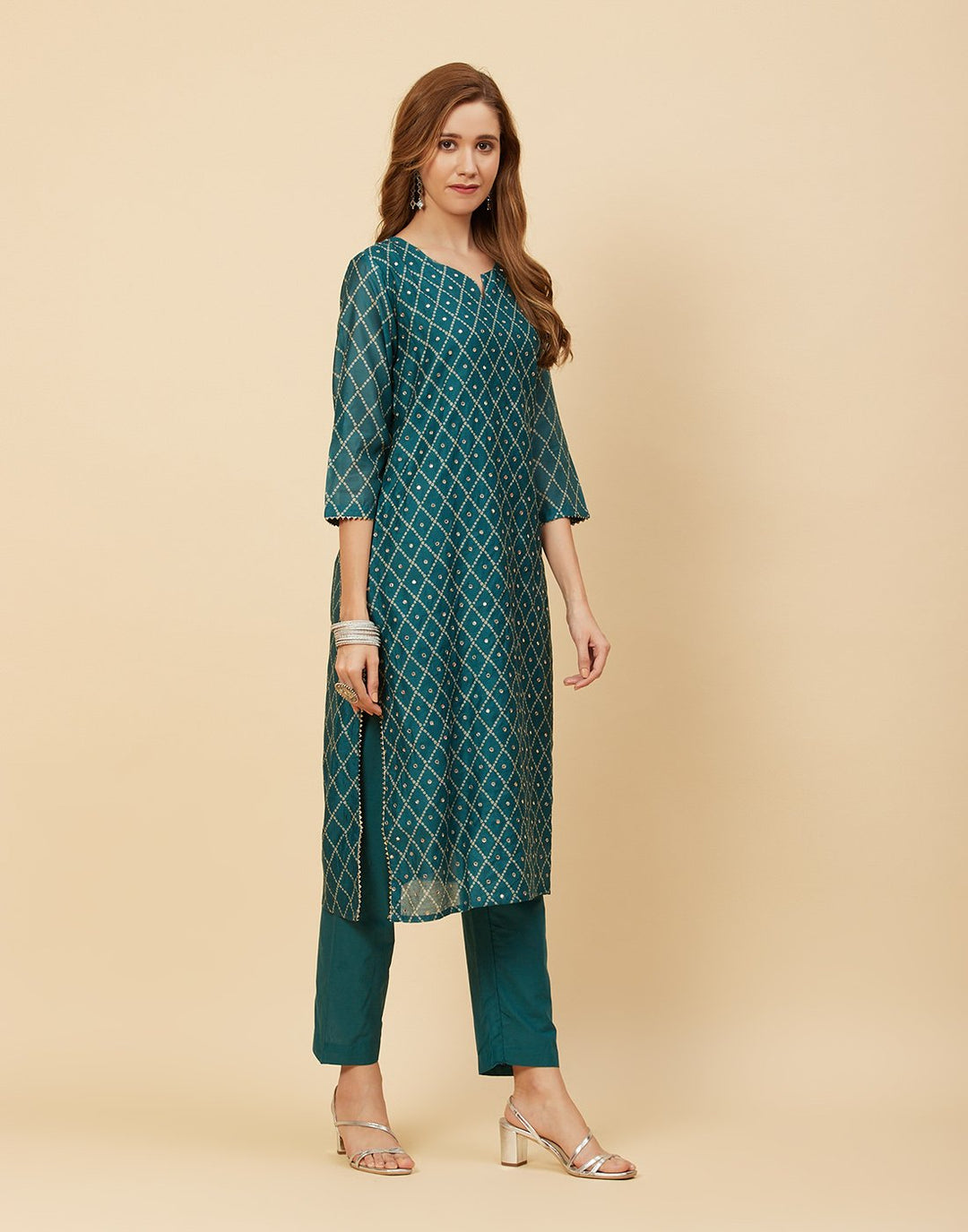 Embroidered Chanderi Kurti With Pant