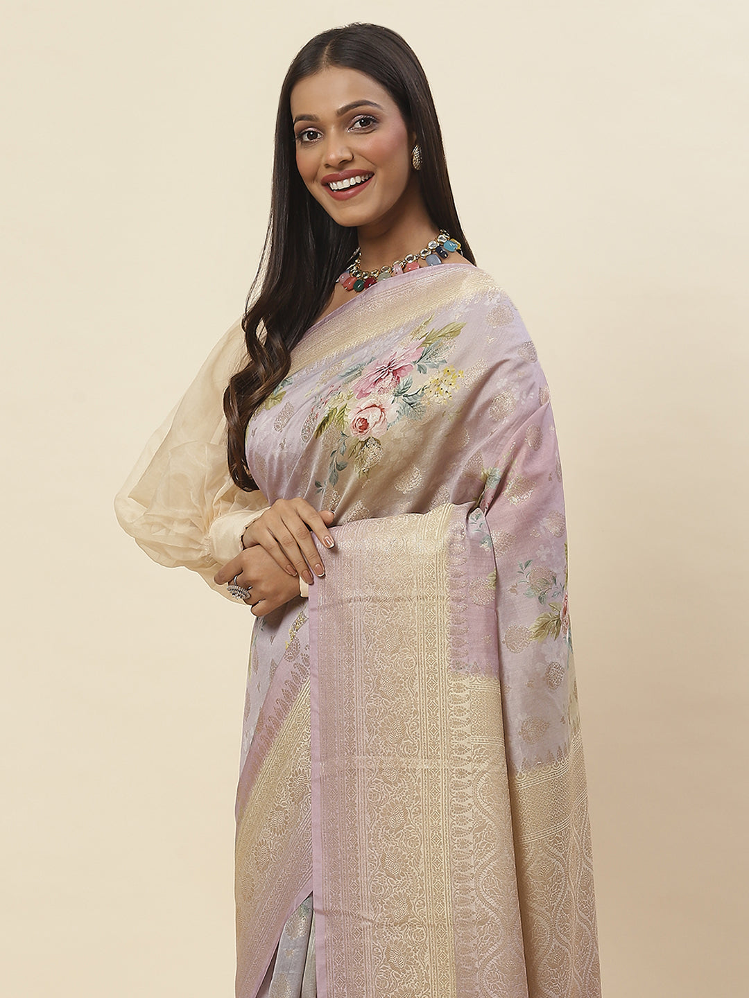 Digital Floral Printed Tussar Saree