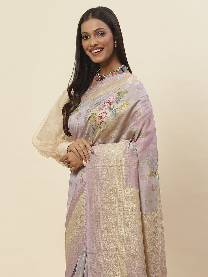 Digital Floral Printed Tussar Saree